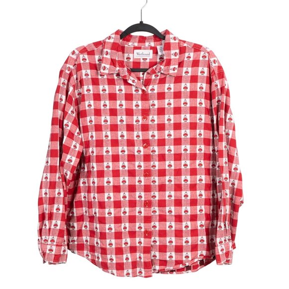 Wstbound Tops - Westbound Christmas Button Down Shirt XL Womens Santa Claus Plaid Red White